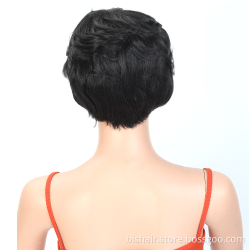 Pixie Cut Machine Made Wigs Short 100% Human Hair Wigs for Black Women Short Straight Black Ladies Wigs 2 colors